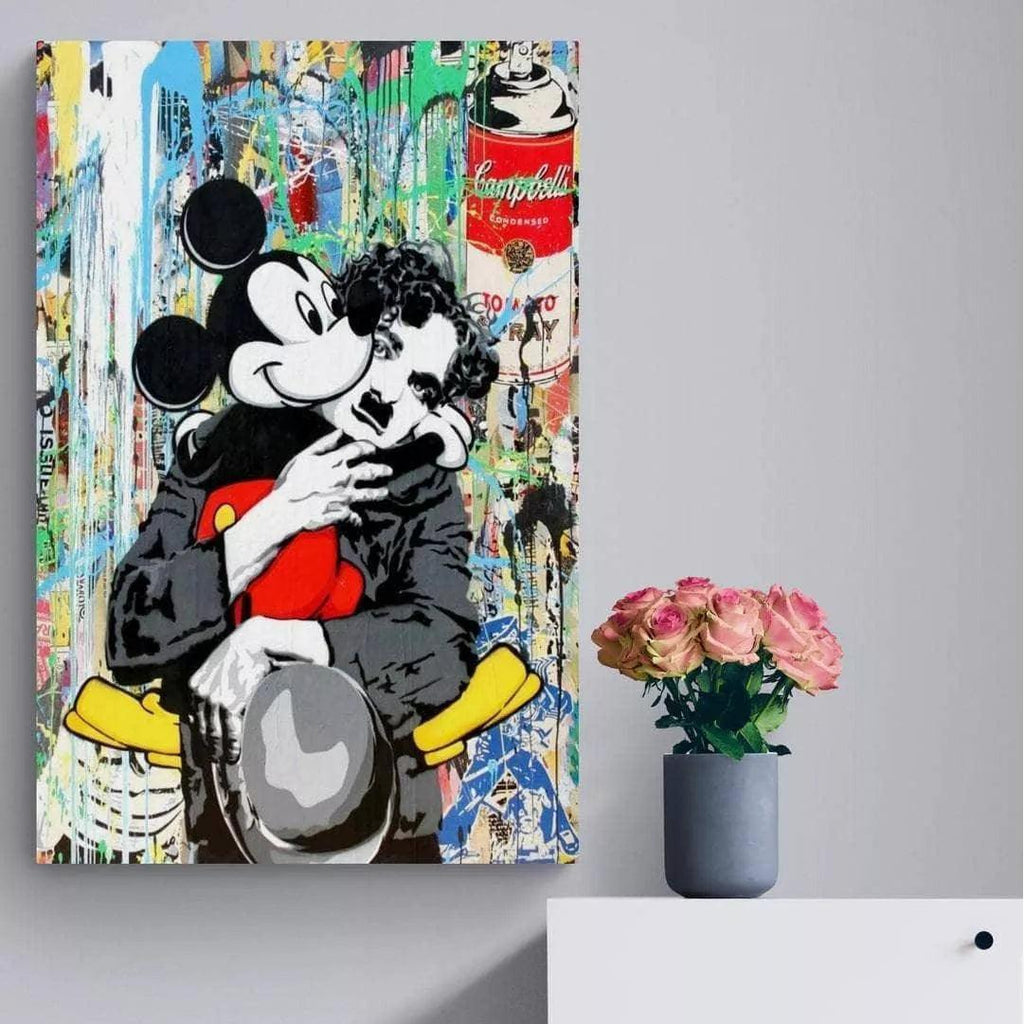 Tableau Street Art Charlie Chaplin et Mickey Mouse - Montableaudeco