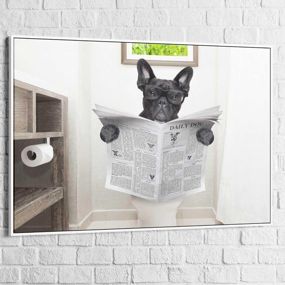 Tableau Chien Bulldog Français au toilette - Montableaudeco