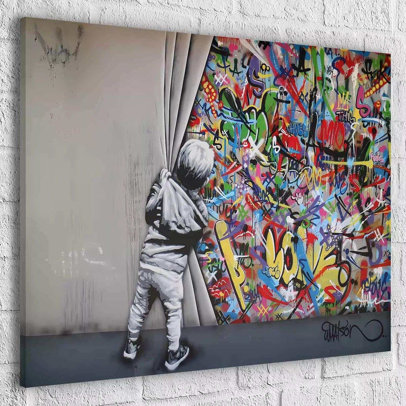 Tableau Street Art L'enfant devant le mur - Montableaudeco